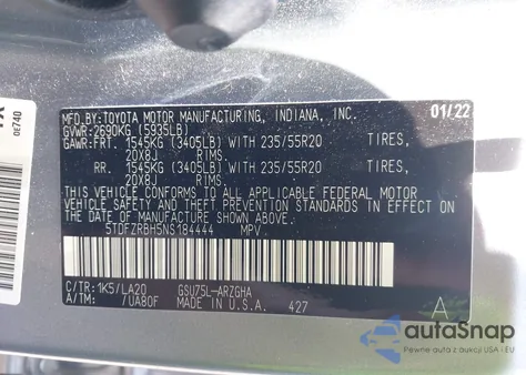 2022 Toyota Highlander Platinum из США, поврежденный, VIN 5TDFZRBH5NS184444